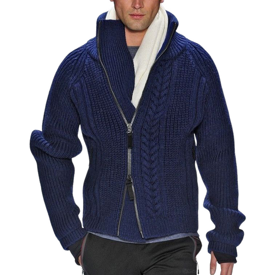 Men's Vintage Navy Stand Collar Zipper Knit Sweater 9891527852216