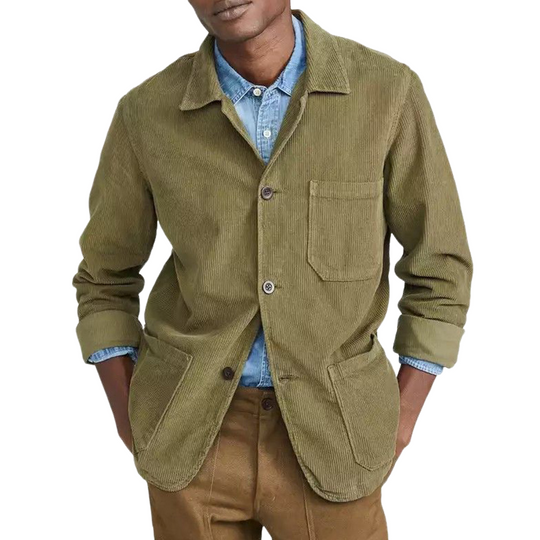 Men's Vintage Loose Fit Corduroy Long Sleeve Button-Down Shirt 9893977129144