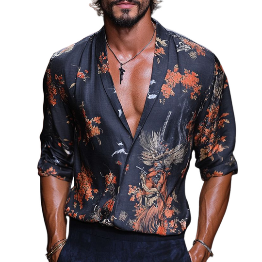 Men's Floral Print Lapel Long Sleeve Shirt DTT25062021