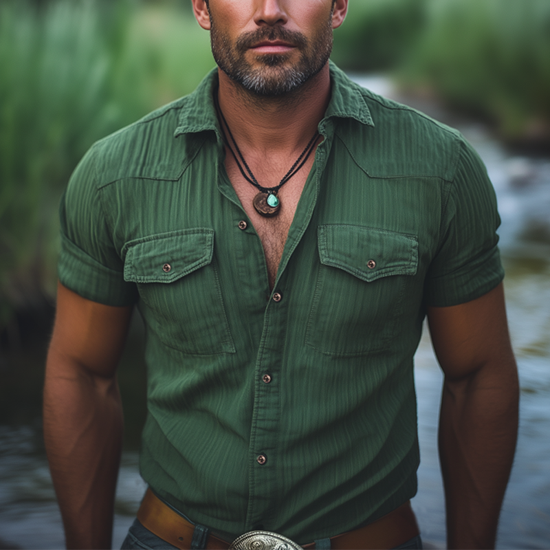 Men's Summer Classic Textured Short Sleeve Shirt DTT25061324