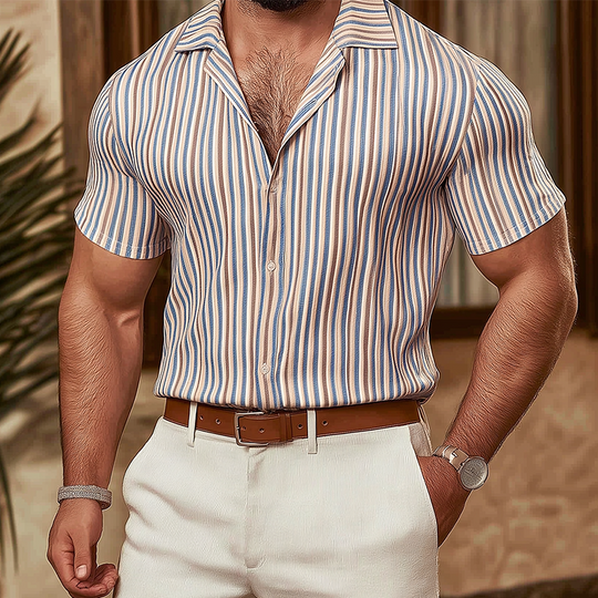 Men's Summer Fashion Striped Knitted Short Sleeve Shirt DTT25072801