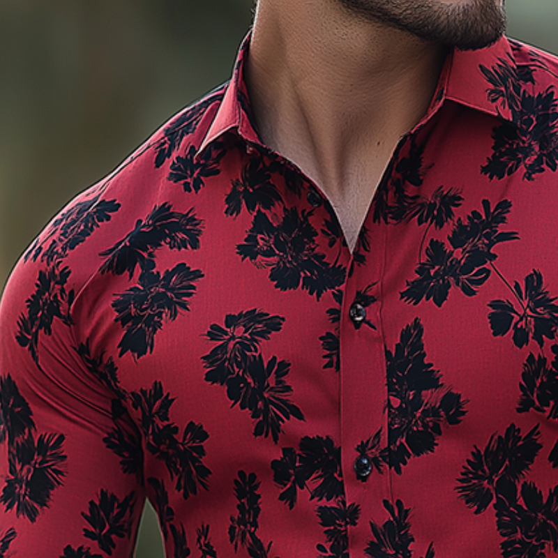 Men's Retro Casual Floral Print Lapel Long Sleeve Shirt DTT25082024