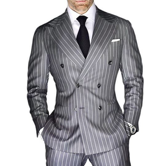Men's Retro Casual Stripe Print Double Breasted Blazer DTT25073004