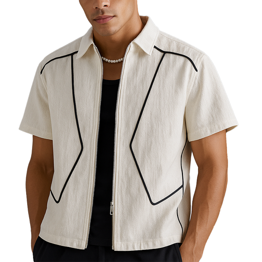 Men's Summer Fashion Cotton Blended Short Sleeve Shirt DTT25071019