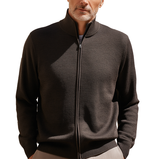 Men's Simple Solid Color Zipper Knit Jacket DTT25081101