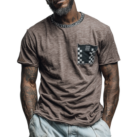 Men's Loose Round Neck Plaid Short Sleeve T-Shirt DTT25062311
