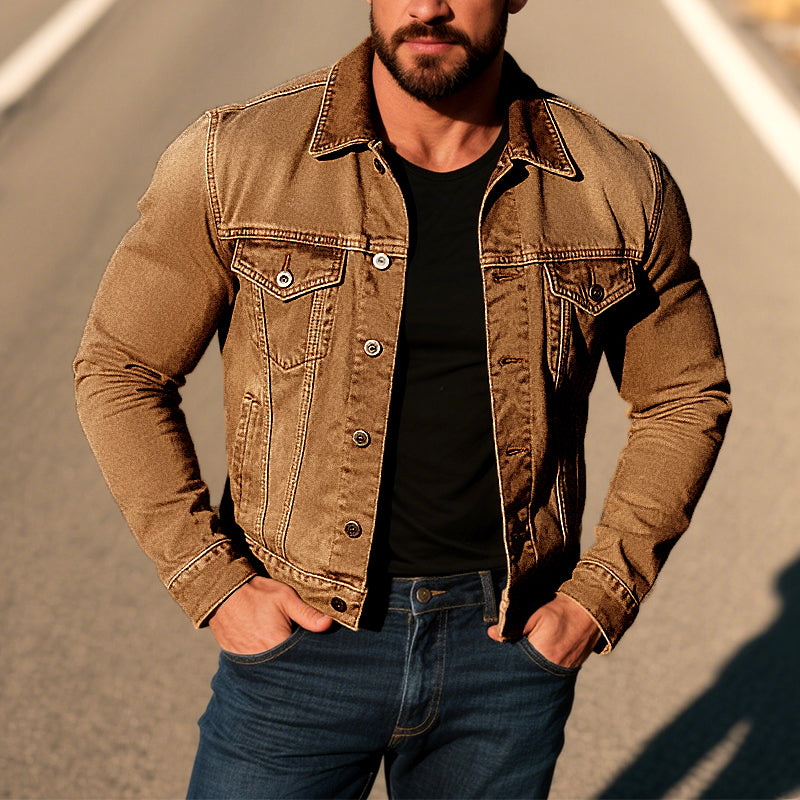Men's Vintage Distressed Washed Denim Jacket 9261081198776