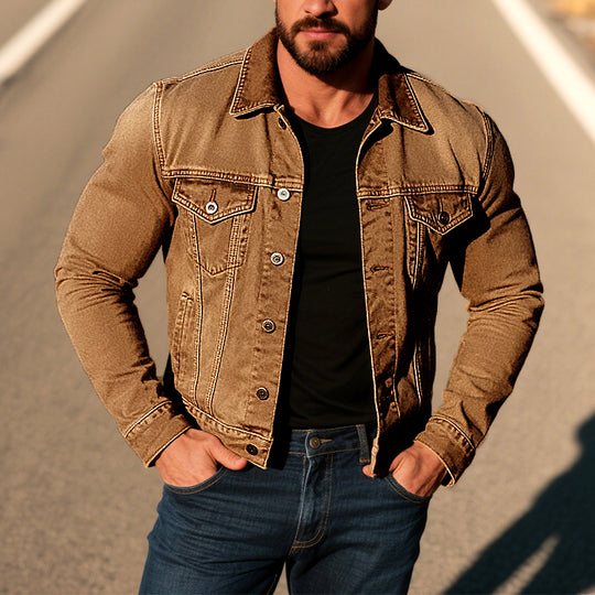 Men's Vintage Distressed Washed Denim Jacket 9261081198776