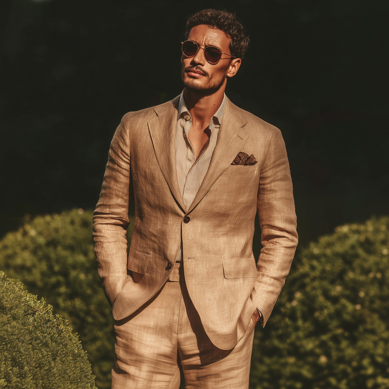 Men's Casual Elegant Breathable Linen Notch Lapel Single Breasted Slim Fit Blazer DTT25071509