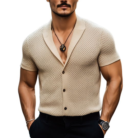Men's Summer Lapel Knitted Short Sleeve Shirt DTT25061104