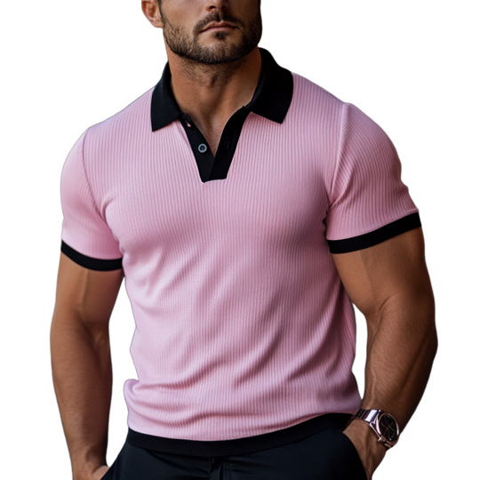 Men's Skin-friendly Ottoman Rib Colorblock Slim Fit Polo Shirt DTT25061317