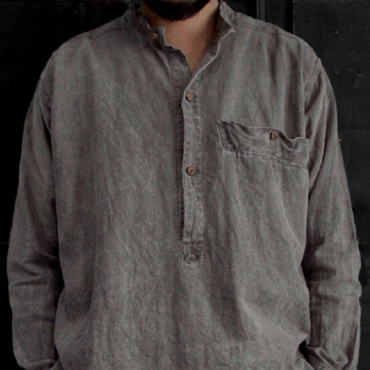 Men's Fashion Washed Distressed Stand Collar Long Sleeve Loose Shirt DTT25072220