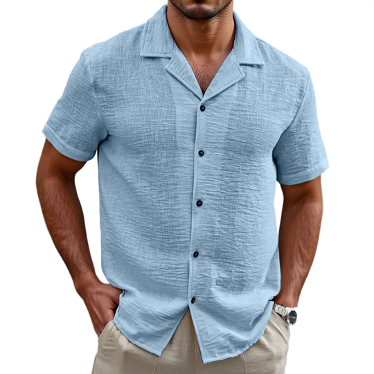 Men's Holiday Casual Cotton And Linen Solid Color Short-sleeved Shirt DTT25071805