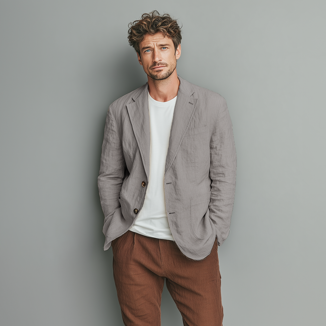 Men's Classic Casual Cotton And Linen Solid Color Single-breasted Two-button Blazer DTT25073019