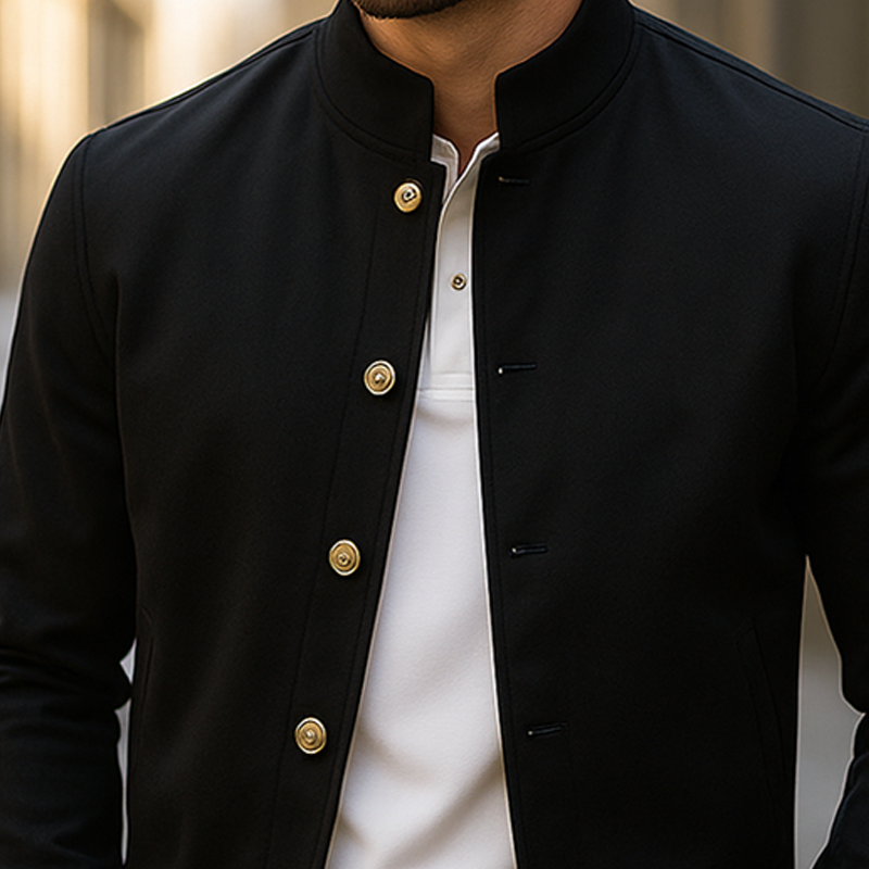 Men's Gold Metal Single Breasted Stand Collar Short Casual Jacket DTT25072218