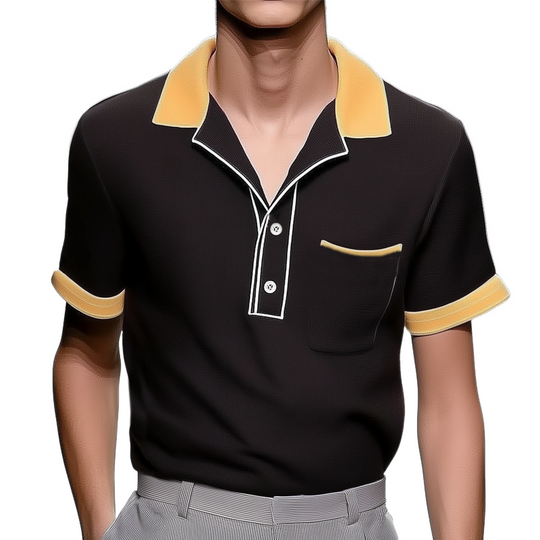 Men's Business Colorblock Polo Neck Short Sleeve T-Shirt DTT25072511