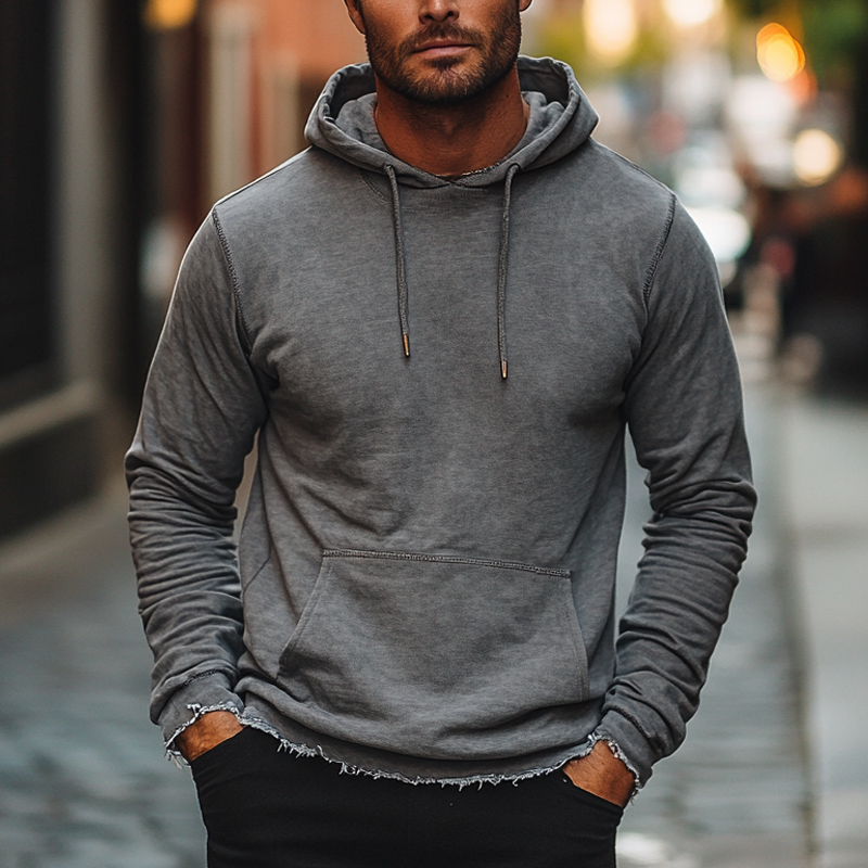 Men's Cotton Blend Drawstring Pullover Hoodie DTT25082514