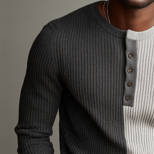 Men's Retro Casual Colorblock Henley Sweater DTT25082026