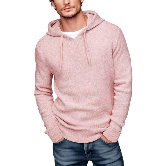 Men's Casual Solid Color Slim Fit Knitted Hooded Pullover Sweater DTT25082803