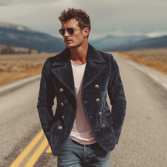Men's Classic Retro Western Lapel Suede Double Breasted Jacket DTT25081412