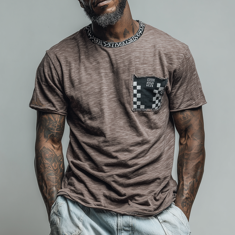 Men's Loose Round Neck Plaid Short Sleeve T-Shirt DTT25062311