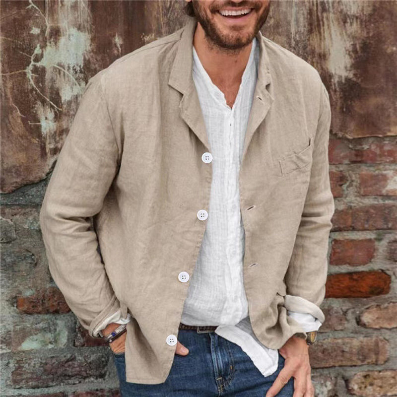 Men's Casual Linen Cotton Loose Single Breasted Lapel Coat 9885797384376
