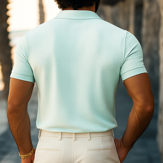 Men's Summer Basic Polo Collar Textured Short-sleeved T-shirt DTT25070811