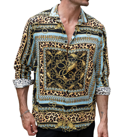 Men's Classic Vintage Cotton Blend Printed Long Sleeve Shirt DTT25071702