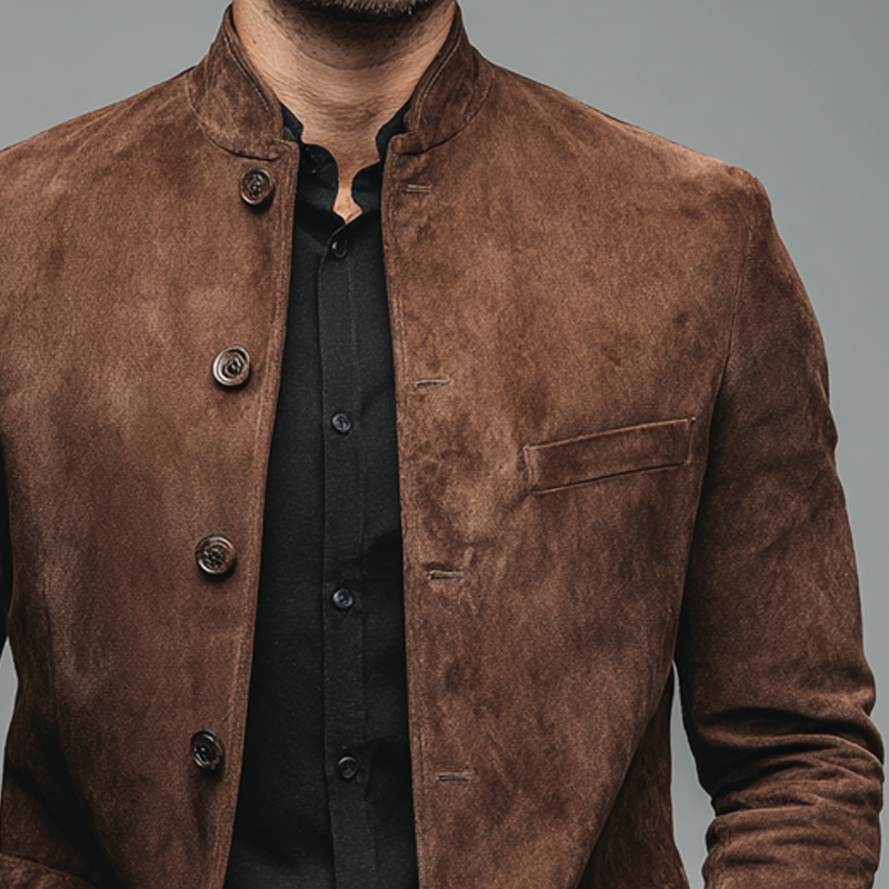 Men's Vintage Faux Suede Stand Collar Jacket DTT25081204