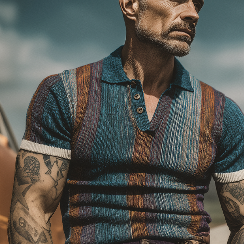 Men's Colorful Knitted Short-Sleeved Polo Shirt DTT25063012
