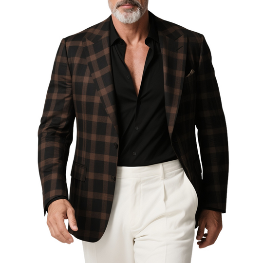 Men's Plaid Peak Lapel Two Buttons Casual Blazer DTT25072920