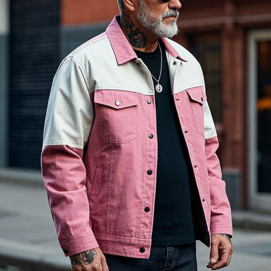 Men's Casual Fashion Lapel Patchwork Denim Jacket 9903594504376