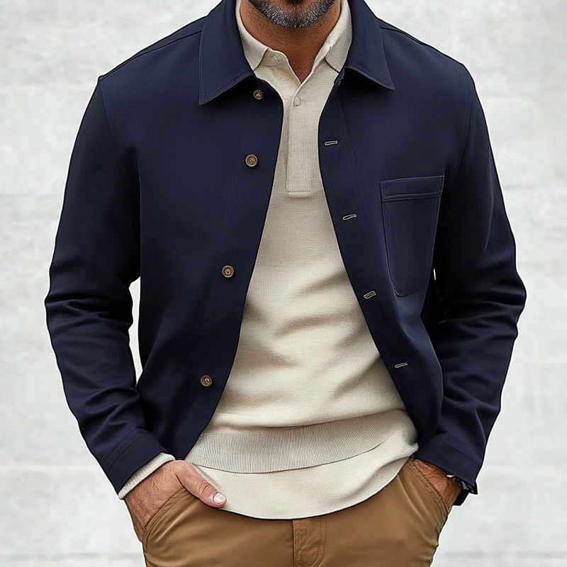 Men's Cotton Blend Lapel Single-Breasted Shirt Jacket DTT25082914