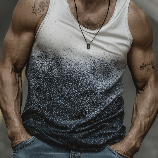 Men's Spring And Summer Fashion Casual Art Print U-neck Cuffs Raw Edge Cotton Blended Tank Top DTT25071618
