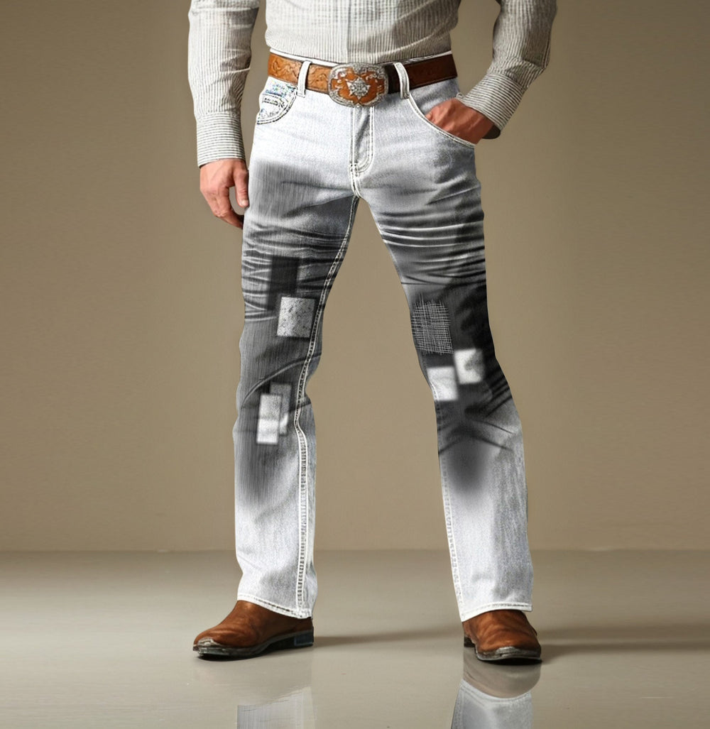 Men's Geometric Patchwork Pattern Gradient Side Pocket Straight Leg Pants 9945640534200