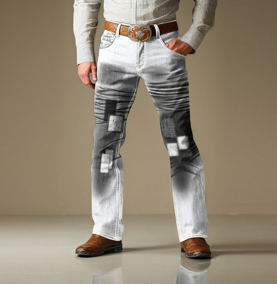 Men's Geometric Patchwork Pattern Gradient Side Pocket Straight Leg Pants 9945640534200