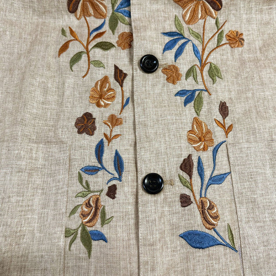 Men's Casual Linen Embroidered Stand Collar Single Breasted Slim Fit Jacket 9923553624248