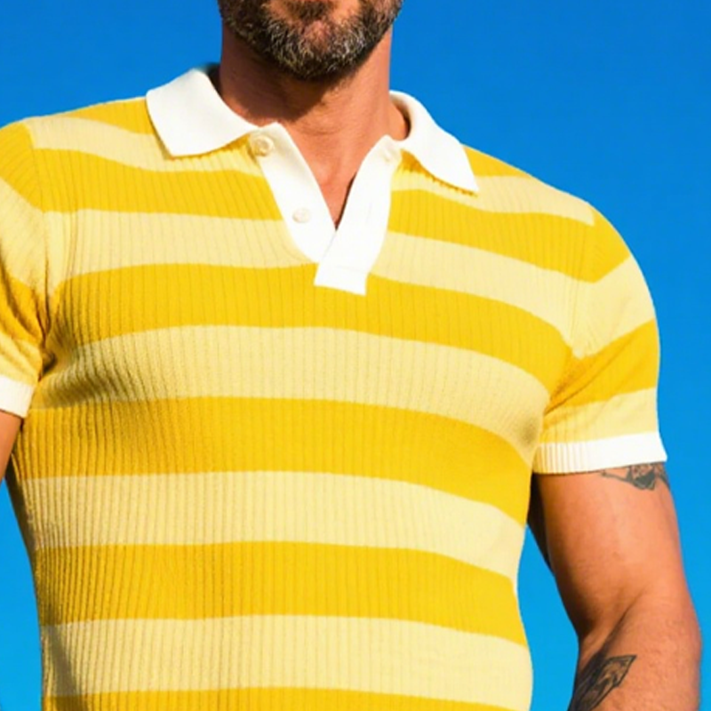 Men's Striped Knitted Short Sleeve POLO Shirt DTT25063013