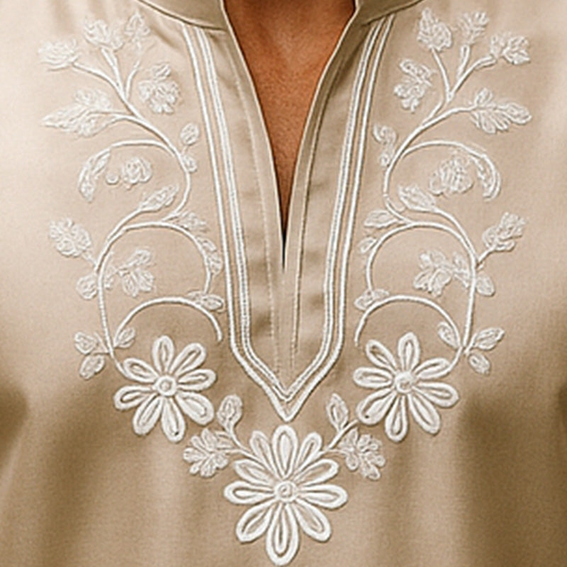 Men's Summer Fashion Simple Satin Embroidery Short Sleeve Shirt DDT25052807