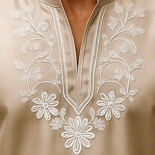Men's Summer Fashion Simple Satin Embroidery Short Sleeve Shirt DDT25052807