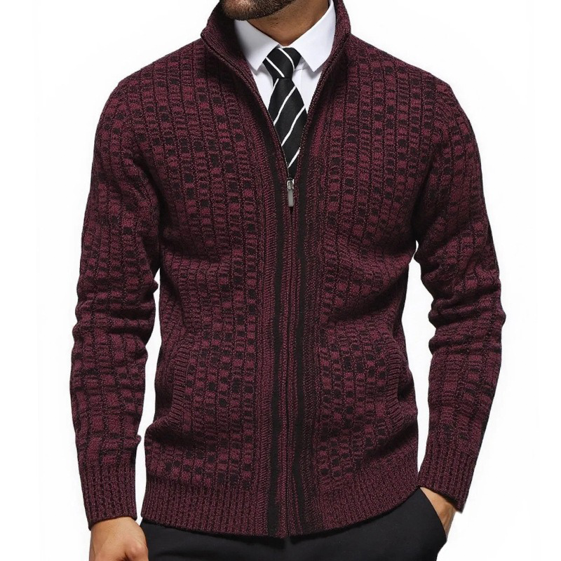 Men's Slim-fit Blended Stand-up Collar Zippered Knitted Cardigan DTT25081802