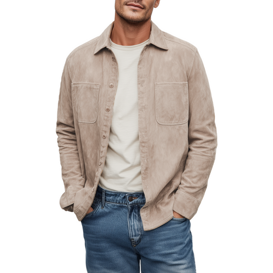 Men's Classic Casual Thin Suede Solid Color Multi-Pocket Long Sleeve Shirt DTT25072110