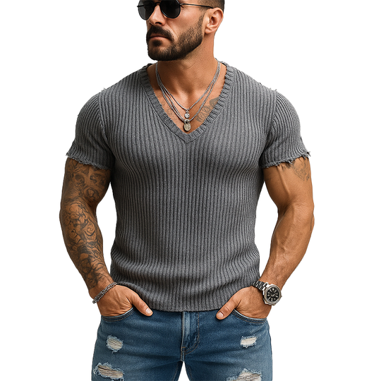 Men's Summer Fashion Elegant Thin Knitted V-neck Short Sleeve T-shirt DTT25062007