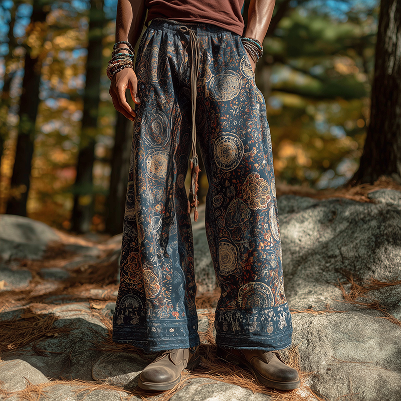Men's Retro Casual Hippie Floral Print Loose Trousers DTT25080711