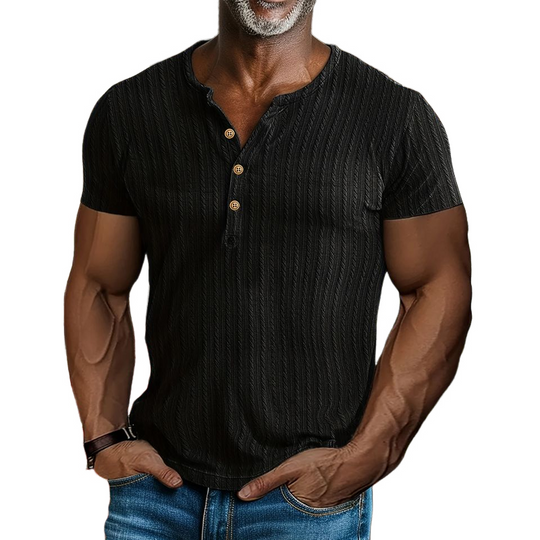 Men's Solid Henley Short Sleeve T-Shirt DTT25071801