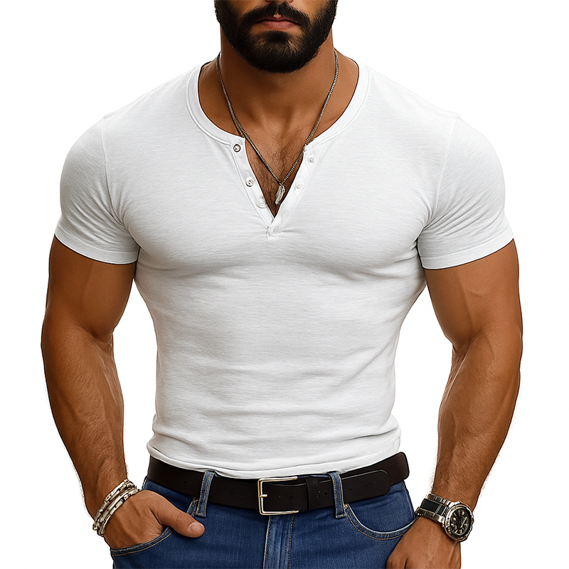 Men's Cotton Blend Henley Neck Short Sleeve T-Shirt DTT25072816