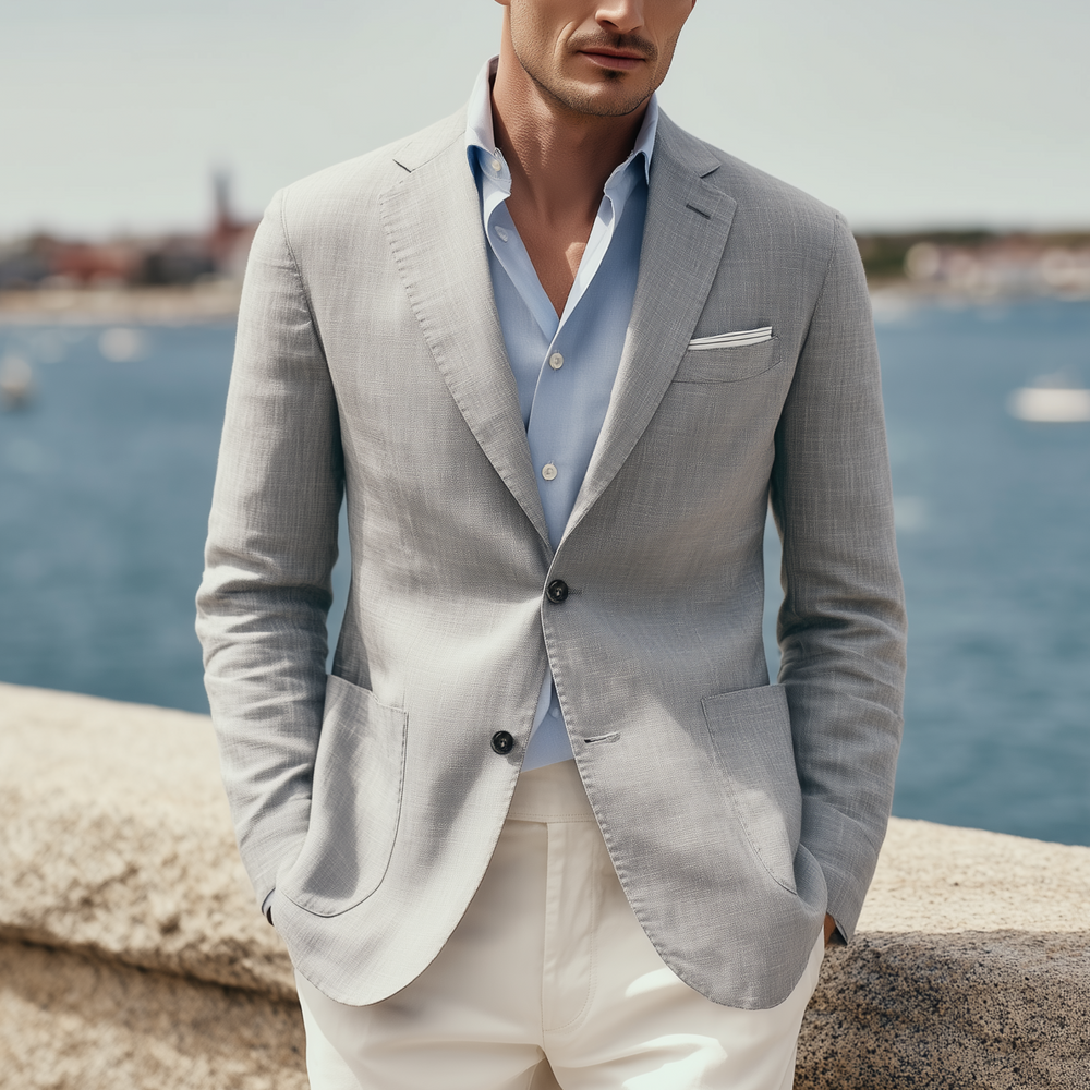 Men's Classic Casual Cotton And Linen Blend Textured Single-breasted Blazer DTT25080602