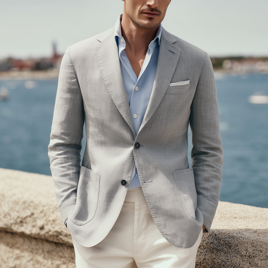 Men's Classic Casual Cotton And Linen Blend Textured Single-breasted Blazer DTT25080602