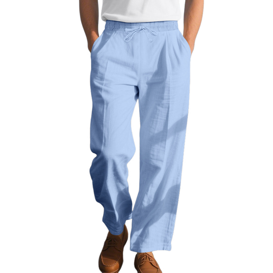 Men's Cotton And Linen Solid Color Elastic Waist Casual Pants DTT25072814