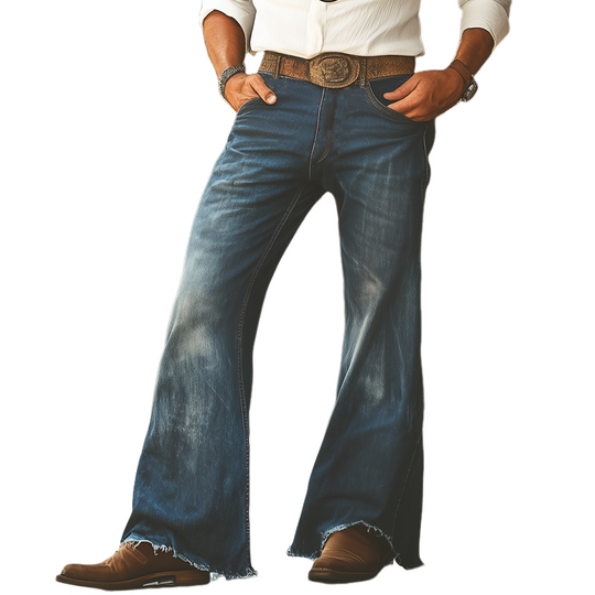 Men's Western Cowboy Style Vintage Wide-Leg Flared Jeans DTT25061606